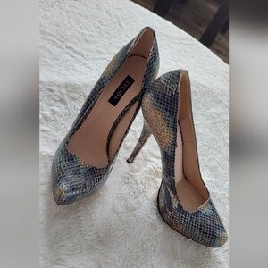 Escada Blue and Gold Python Print Italian Leather Heels